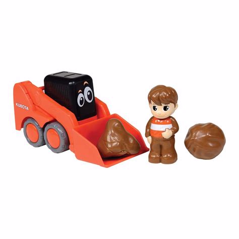 skid steer toy in orange color|Kubota My Lil' Orange SSV Skid Steer w/ Figure & Boulders Set.